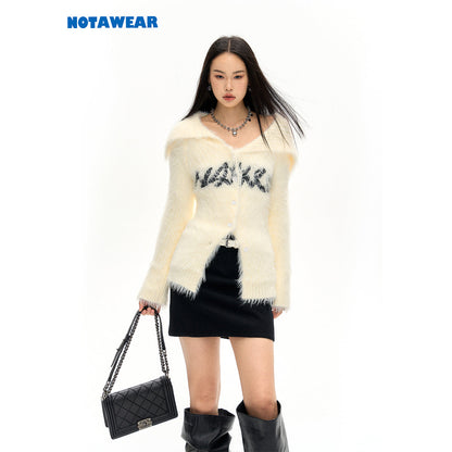 NotAwear Logo Embroidery Faux Mink Sweater Cream