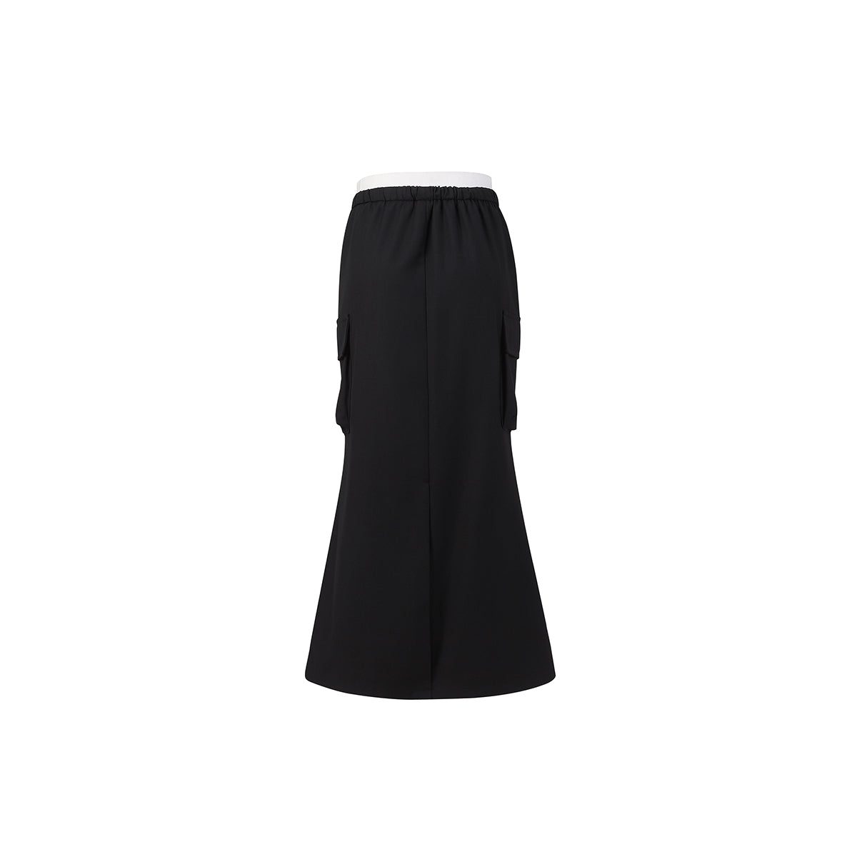 Three Quarters Color Blocked Cargo Flare Long Skirt Black