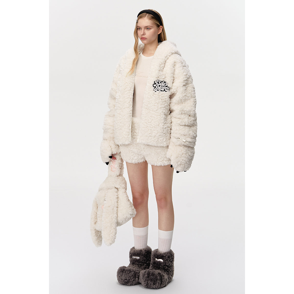 13De Marzo Plush Bear Detachable Fuzzy Down Jacket White