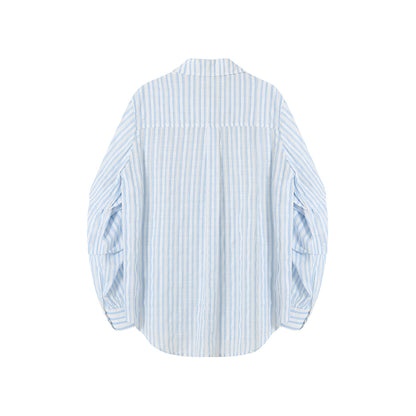 SomeSowe Lace Striped Pleated Sleeve Shirt