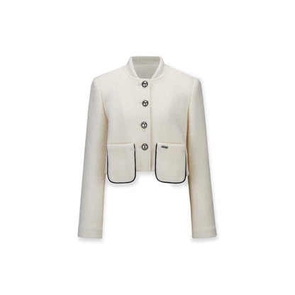 NotAwear Silver Button Short Woolen Blazer White