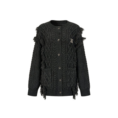 Via Pitti Heavy Twist Metal Logo Knit Cardigan Dark Gray