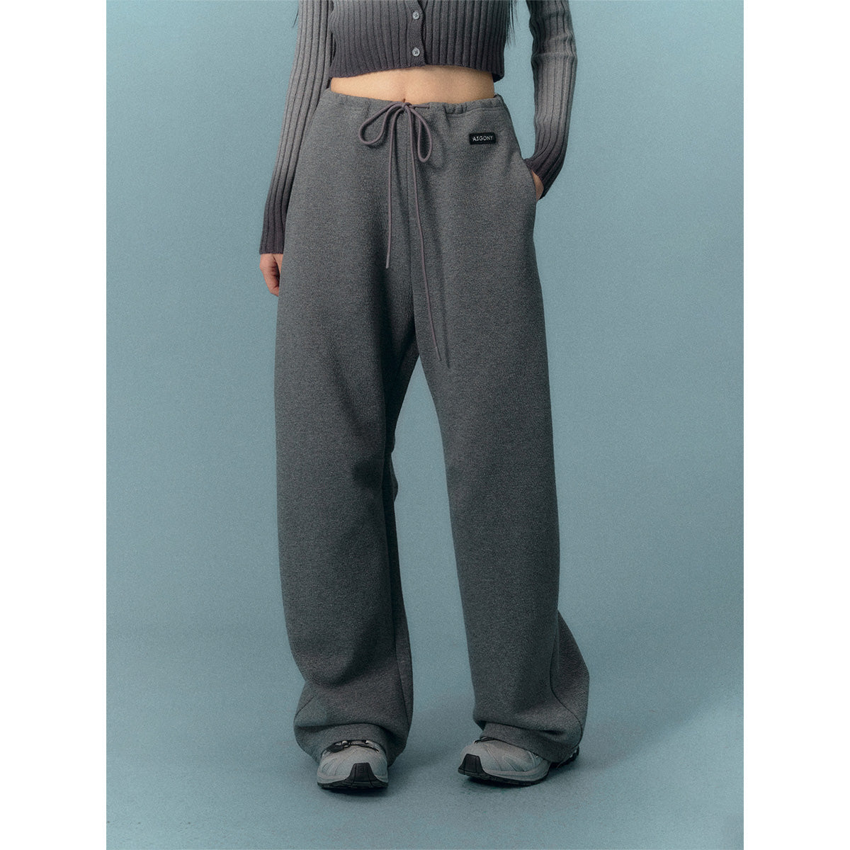 AsGony Casual High Waist Harem Pants Grey