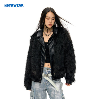 NotAwear Leather Collar Faux Fur Jacket Black