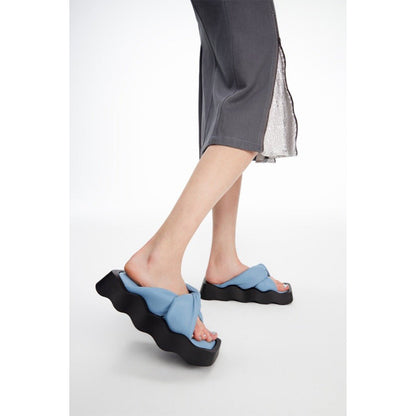 Lost In Echo Square Toe Wavy Bottom Kink Slippers Blue