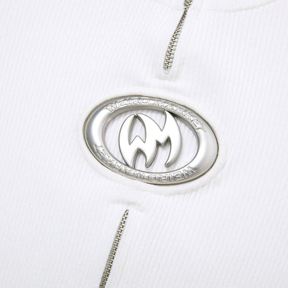 Weird Market Metal Logo Hollow-Out Knit Top White