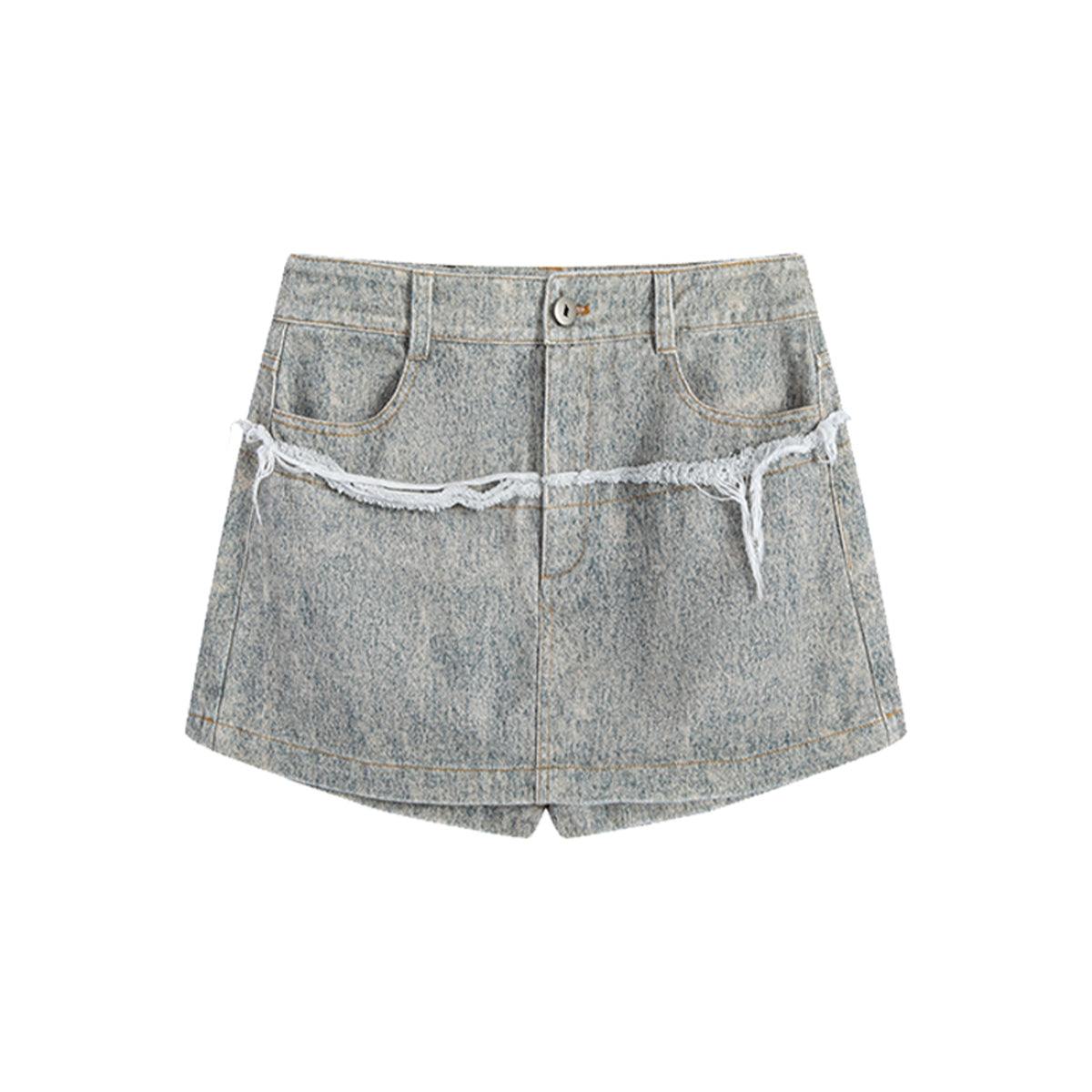 Marc Moore Retro Denim Printed Raw Edge Skirt Grey