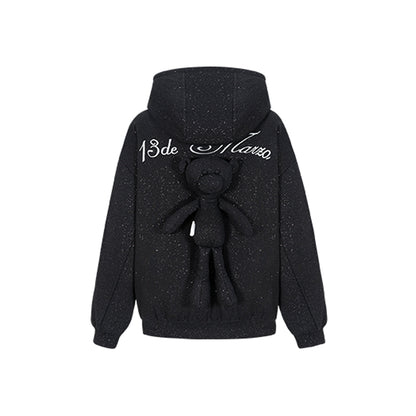 13De Marzo Sparkly Bear Zip Up Casual Hoodie Black