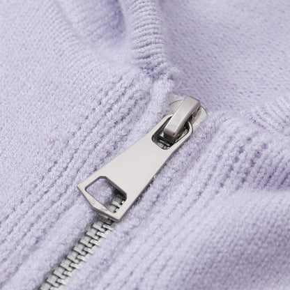 Three Quarters Letter Embroidery Hooded Jacket Purple