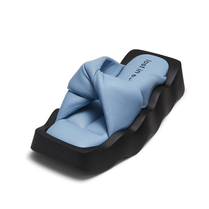 Lost In Echo Square Toe Wavy Bottom Kink Slippers Blue