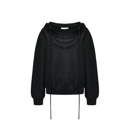 AsGony 3D Lace Edge Patchwork Casual Sweater Black