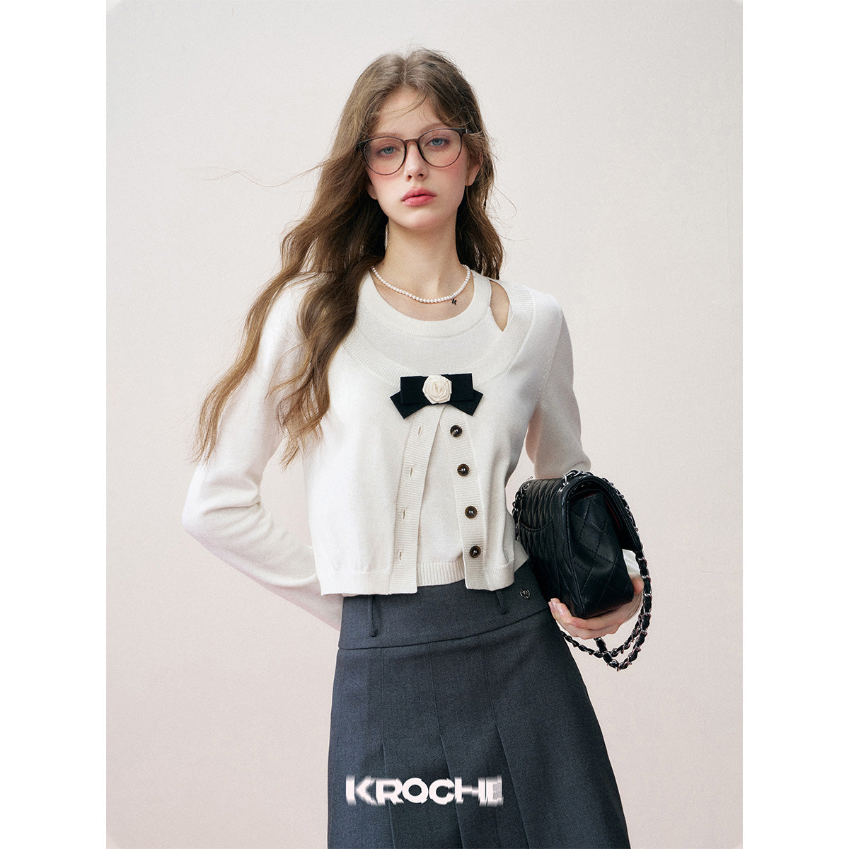 Kroche Camellia Silk Wool Twin-Set Top White