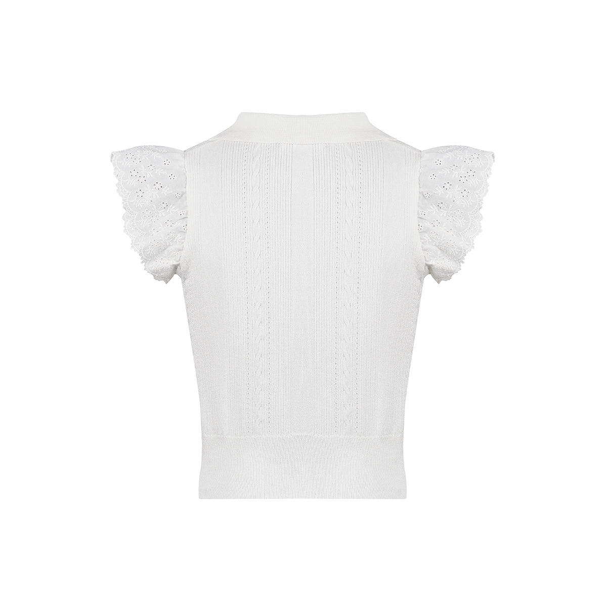 Kroche Lace Patchwork Embroidery Knit Top White