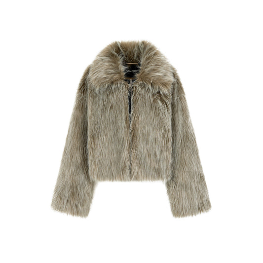 Via Pitti Eco-Fur Short Lapel Jacket Olive Green