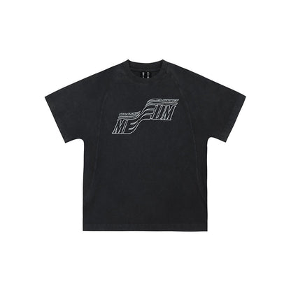 MEDM Embroidered Frayed Letter Tee Washed Black