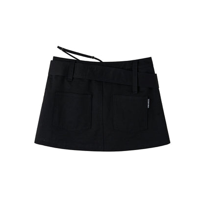 Via Pitti Irregular Metal Belt Skirt Black