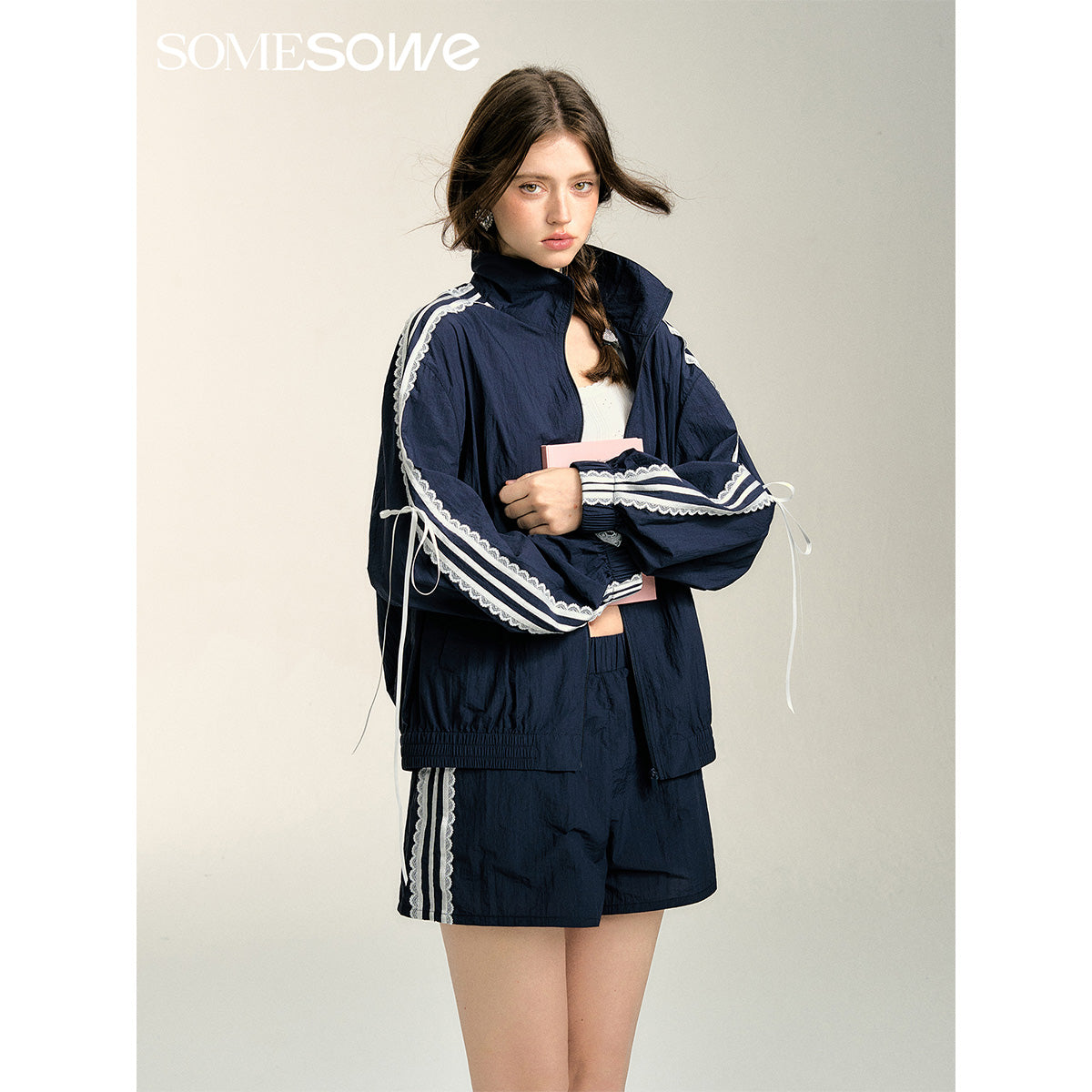 SomeSowe Contrast Color Lace Edge Sports Jacket