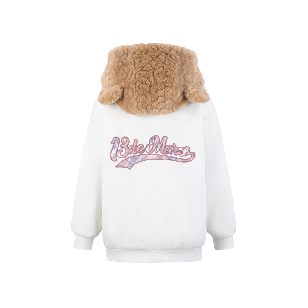 13De Marzo Bear Hood Zip Up Fuzzy Hoodie White