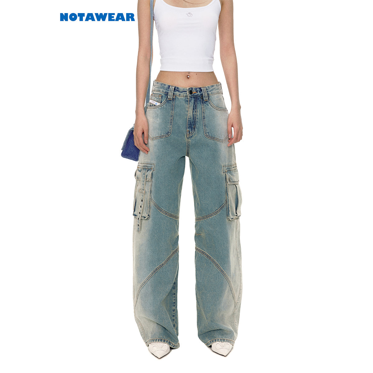 NotaWear Faded Oversized Cargo Jeans