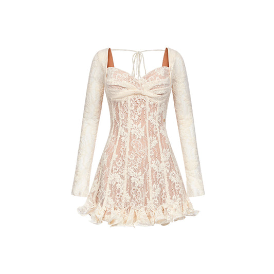 Sheer Luck Laura French Lace Waist-In Dress White