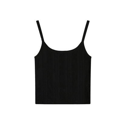 SomeSowe Bow Lace Textured Slip Vest Black