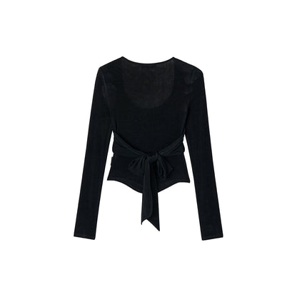 Via Pitti Sparkling U-Neck Back Tie Top Black