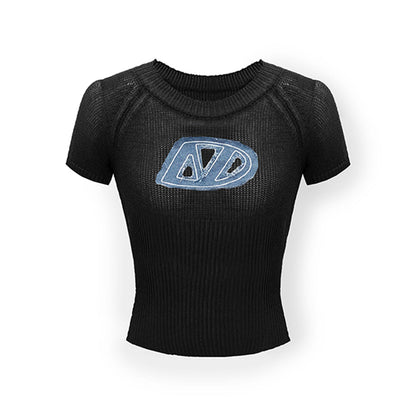 NAWS Denim Embroidered Logo Knit Tee Black