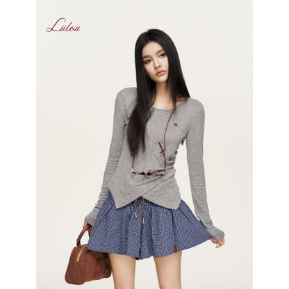 Liilou A-Line Plaid Elastic-Waist Skirt Navy Blue