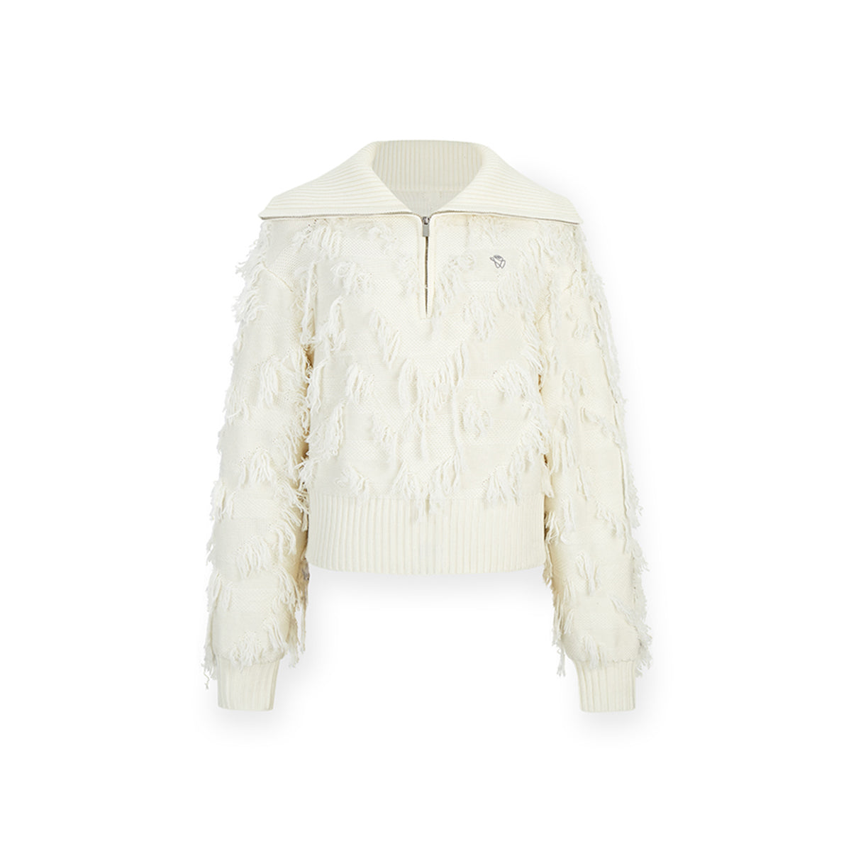 NotAwear Tassel Lapel Half-Zip Knit Sweater Cream