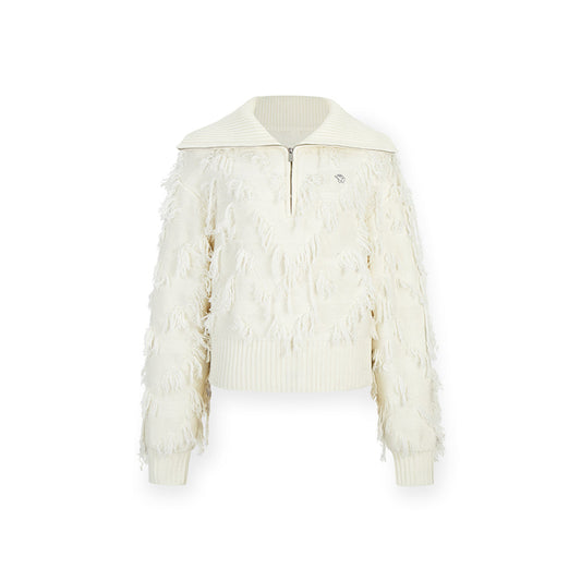 NotAwear Tassel Lapel Half-Zip Knit Sweater Cream