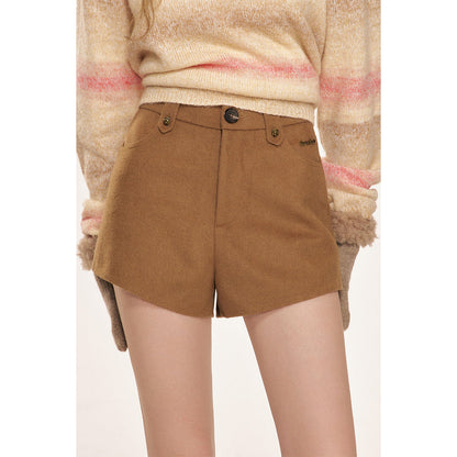 Kroche High Waist Woolen Tweed Shorts Brown