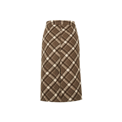 Kroche Vintage Checked Long Woolen A-Line Skirt