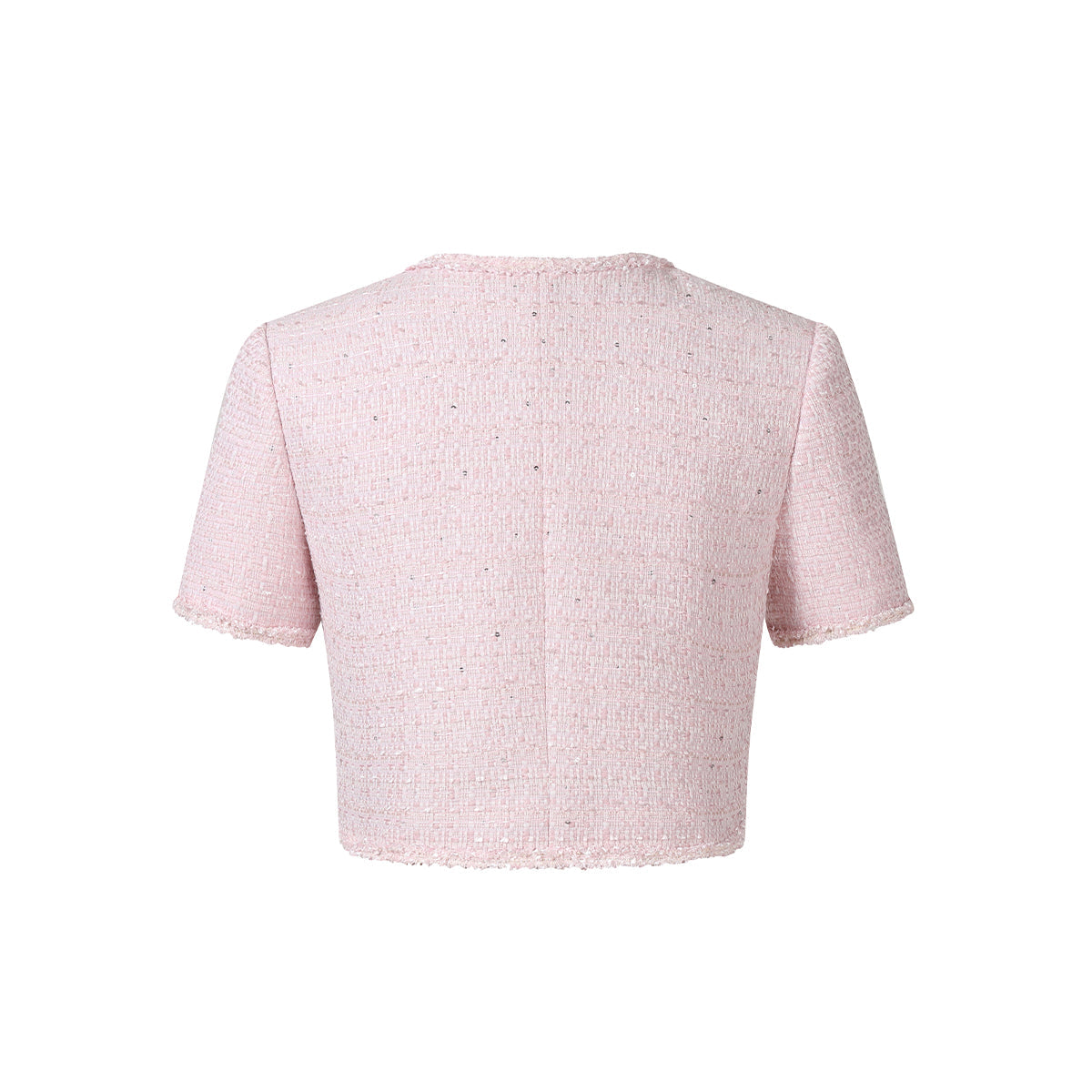 Three Quarters Woolen Tweed Irregular Cutting Jacket Pink