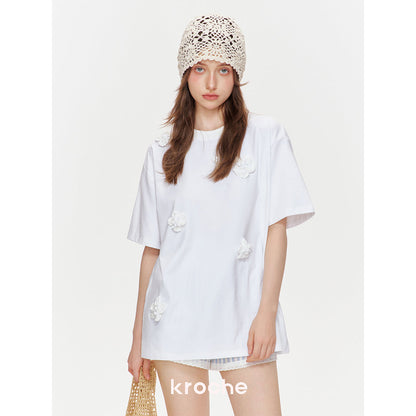 Kroche Mini Beaded Floral T-Shirt White