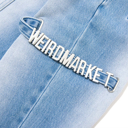 Weird Market Metal Logo Flare Jeans Light Blue