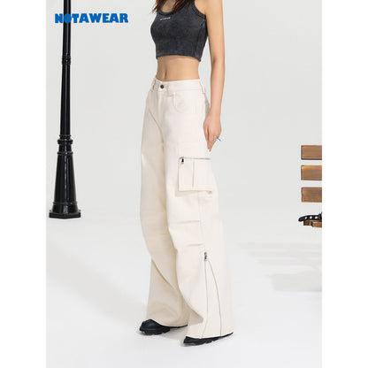 NotAwear High Waist Zipper Cargo Pants Cream