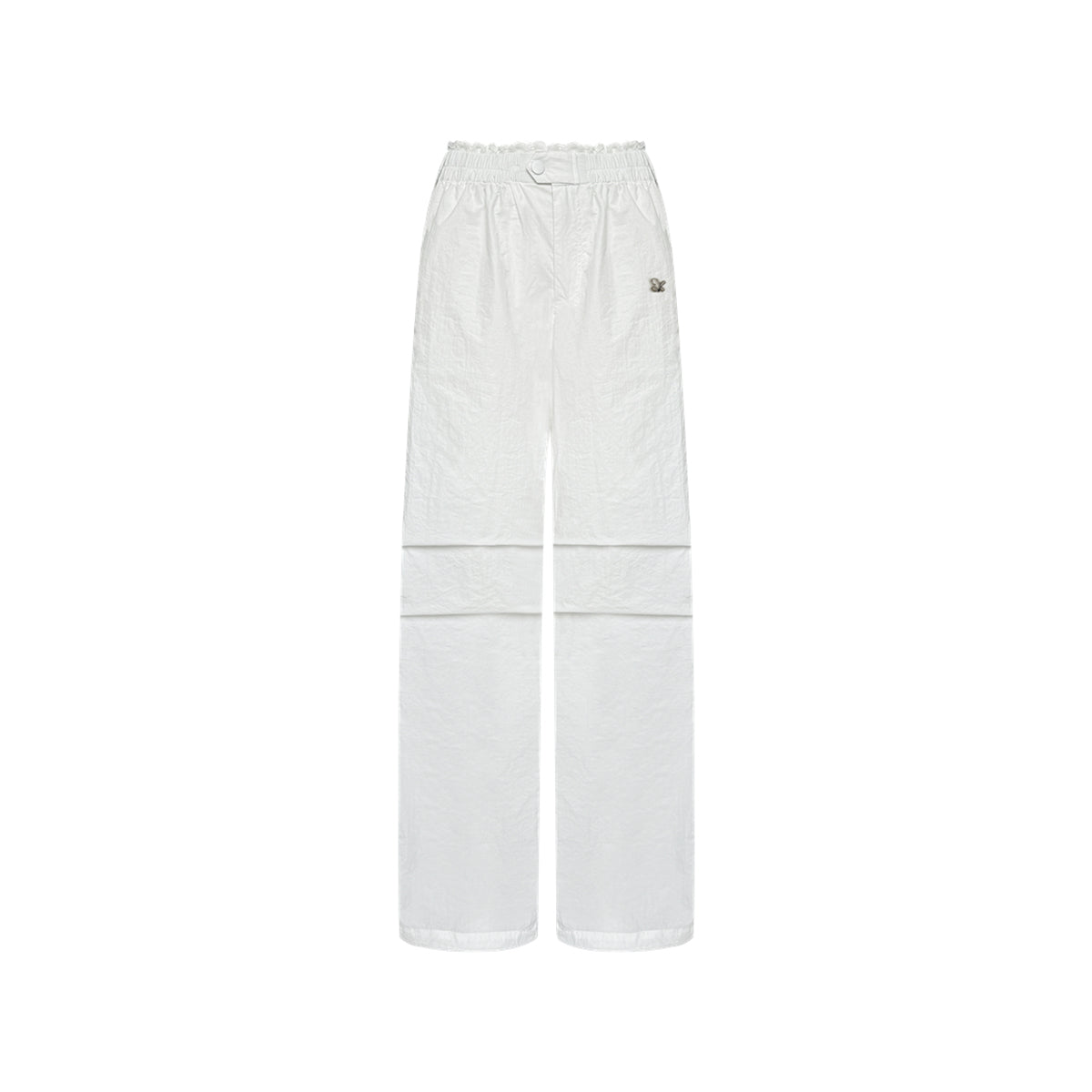 AsGony Lace Waist Pleated Wide-Leg Cargo Pants White