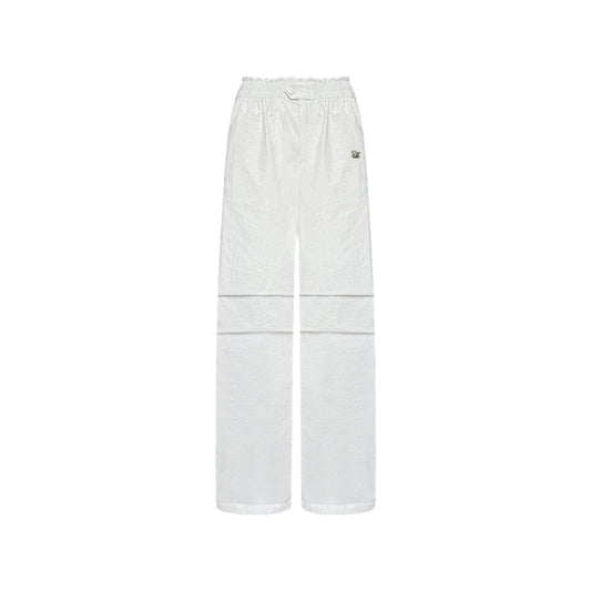 AsGony Lace Waist Pleated Wide-Leg Cargo Pants White