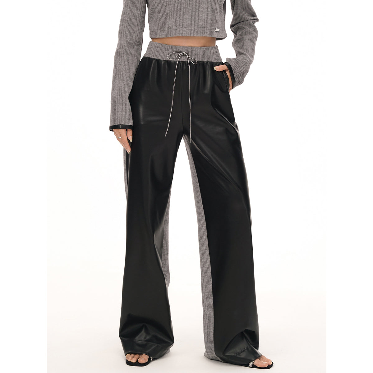 Cottia Color Blocked Leather Knit Patchwork Pants