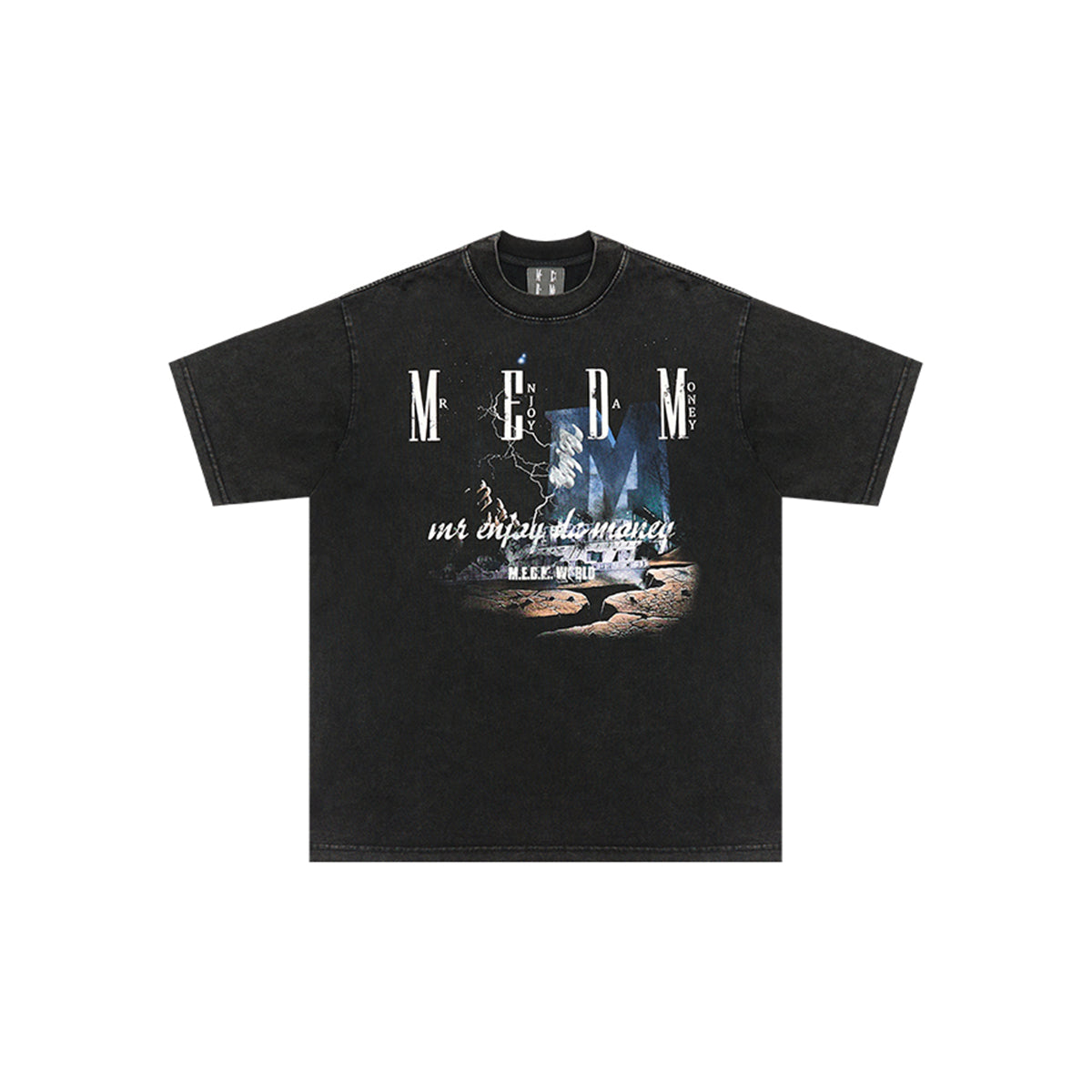 MEDM Lightning Printed Tee Washed Black