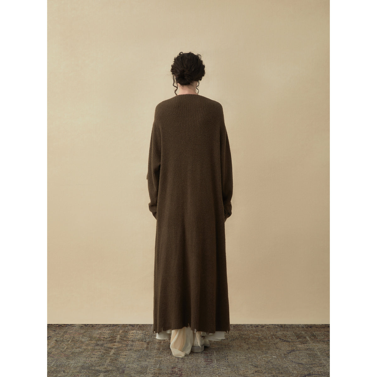 Elywood Brown Lapel Knit Long Coat