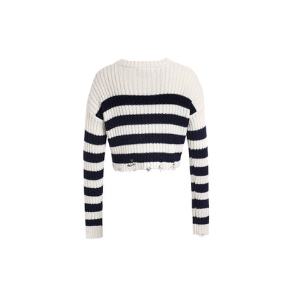 Wildshadow Color Blocked Striped Short Knit Sweater