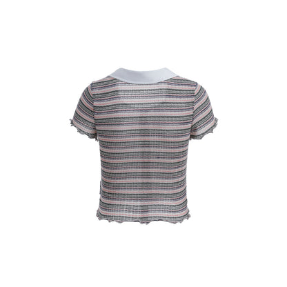 Via Pitti Striped Square Neck Top Pink