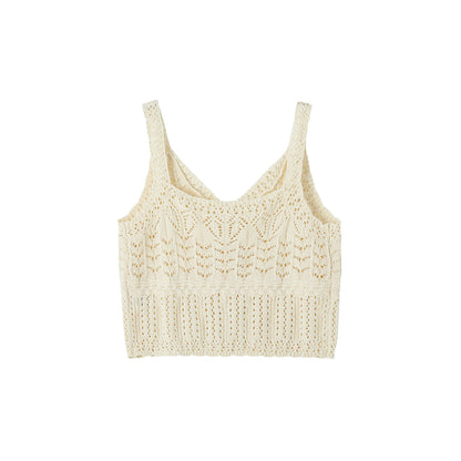 SomeSowe Hollow Out Crochet Knit Cardigan And Slip Vest Set