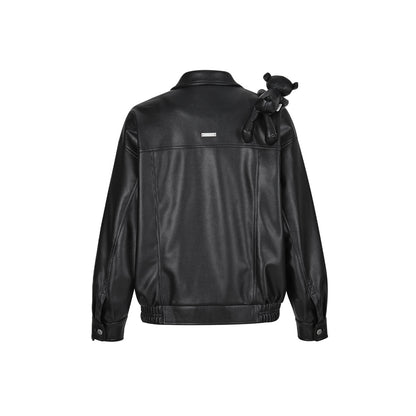 13De Marzo Bear Loose Leather Jacket Black