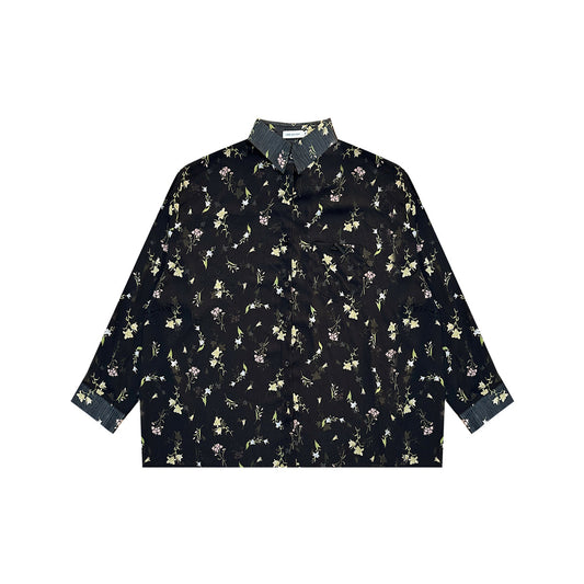 AsGony Printed Floral Sun Protection Shirt Black