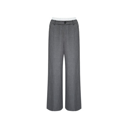 AsGony Double Waist Patchwork Striped Suit Pants