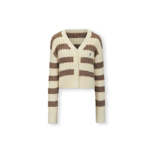 NotAwear Color Blocked Striped Knit Cardigan Brown