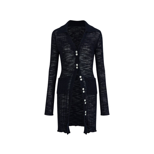 Via Pitti Super-Thin Slim Knit Long Cardigan Black