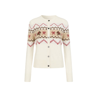 Via Pitti Fair Isle Puppy Shorts Knit Cardigan Beige